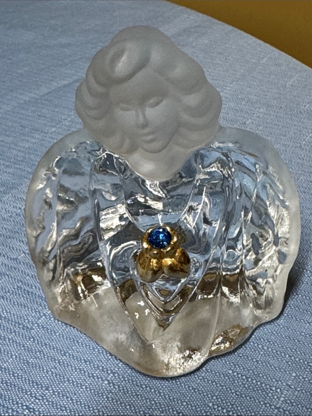 Fenton Art Glass Guardian Angel Birthstone Blue Gold Clear Frosted